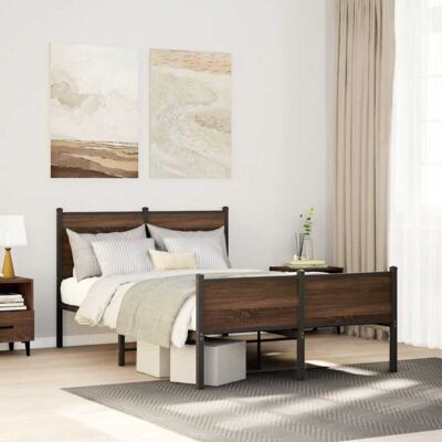 Estructura De Cama Sin Colchón Metal Marrón Roble 120x190 Cm Vidaxl Estructura De Cama Sin Colchón Metal Marrón Roble 120x190 Cm Vidaxl