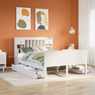 Cama con estantería blanca 140x200 cm vidaXL - Sin colchón - Marco de cama Cama con estantería blanca 140x200 cm vidaXL - Sin colchón - Marco de cama