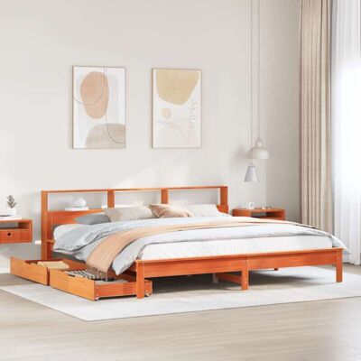 Cama con librería vidaXL Marrón 200x200cm - Madera Maciza, Ahorro de Espacio, Estable Cama con librería vidaXL Marrón 200x200cm - Madera Maciza, Ahorro de Espacio, Estable