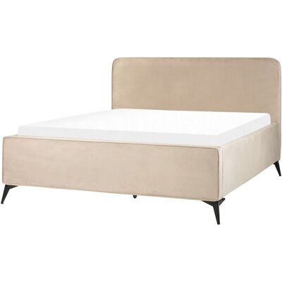 Cama Beliani VALOGNES - Terciopelo Taupe, Tamaño King, Con Listones Cama Beliani VALOGNES - Terciopelo Taupe, Tamaño King, Con Listones