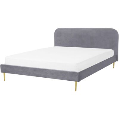 Cama Beliani Tapizado en terciopelo gris tamaño rey europeo patas doradas estructura de listones 5.3 pies Diseño minimalista Material:Terciopelo x109x173 Cama Beliani Tapizado en terciopelo gris tamaño rey europeo patas doradas estructura de listones 5.3 pies Diseño minimalista Material:Terciopelo x109x173