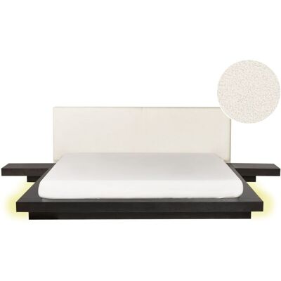 Cama LED moderna con mesitas de noche - Madera oscura - 180x200cm Cama LED moderna con mesitas de noche - Madera oscura - 180x200cm