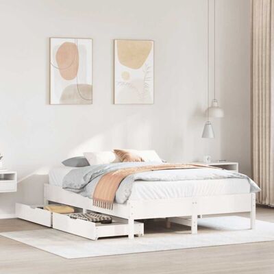 Estructura de cama blanca 120x200 cm de madera de pino macizo - Estructura de cama Estructura de cama blanca 120x200 cm de madera de pino macizo - Estructura de cama
