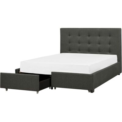 Cama doble de tela gris oscuro con almacenamiento - ROCHELLE Cama doble de tela gris oscuro con almacenamiento - ROCHELLE