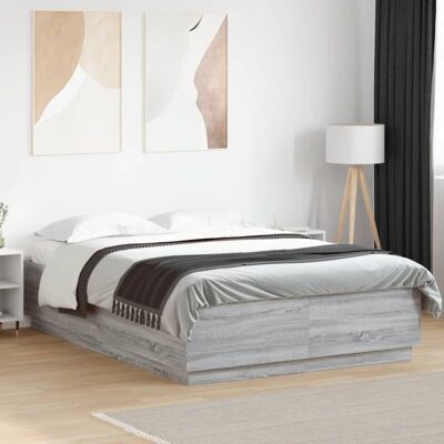 Vidaxl - Estructura Cama Con Luces Led Madera Gris Sonoma 140x200 Cm Vidaxl - Estructura Cama Con Luces Led Madera Gris Sonoma 140x200 Cm
