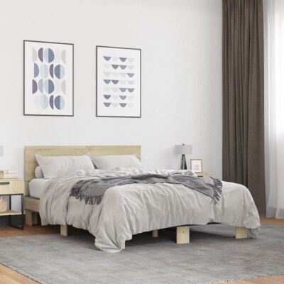 Estructura de cama Sonoma Roble 135x190cm vidaXL - Madera y Metal Estructura de cama Sonoma Roble 135x190cm vidaXL - Madera y Metal