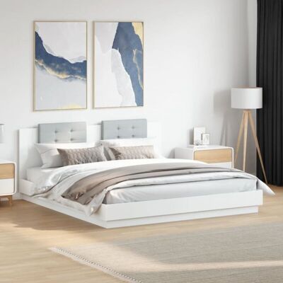 Estructura de cama con cabecero y luces LED - Blanco 200x200 cm Estructura de cama con cabecero y luces LED - Blanco 200x200 cm