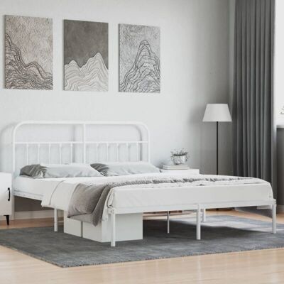 Estructura de cama de metal blanca 180x200 cm - con cabecero vidaXL Estructura de cama de metal blanca 180x200 cm - con cabecero vidaXL