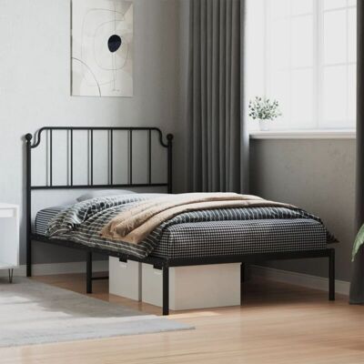 Estructura de cama metálica vidaXL - 107x203 cm, negro, con cabecero Estructura de cama metálica vidaXL - 107x203 cm, negro, con cabecero