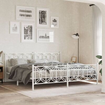 Estructura de cama de metal blanca con cabecera - Cama de metal Estructura de cama de metal blanca con cabecera - Cama de metal