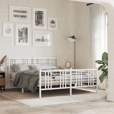 Estructura de cama de metal vidaXL con cabecera - King Size - Blanco Estructura de cama de metal vidaXL con cabecera - King Size - Blanco