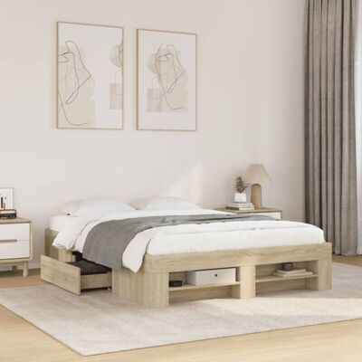Estructura De Cama Madera De Ingeniería Roble Sonoma 135x190 Cm Vidaxl Estructura De Cama Madera De Ingeniería Roble Sonoma 135x190 Cm Vidaxl