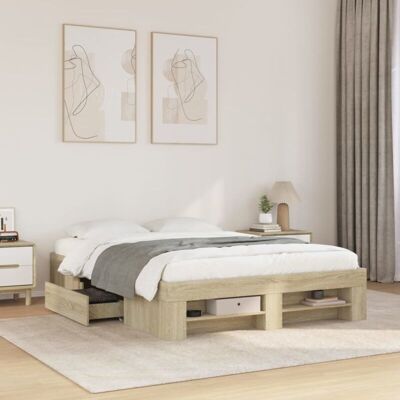 Estructura De Cama Sin Colchón Madera Roble Sonoma 140x190 Cm Vidaxl Estructura De Cama Sin Colchón Madera Roble Sonoma 140x190 Cm Vidaxl