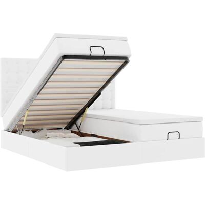 Estructura de cama otomana con colchón - Blanco Estructura de cama otomana con colchón - Blanco
