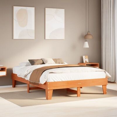vidaXL Cama sin colchón madera maciza cera marrón - 150x200 cm - Cama vidaXL Cama sin colchón madera maciza cera marrón - 150x200 cm - Cama
