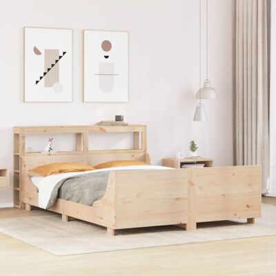 Estructura de cama con estantes - 150x200 cm Madera de pino natural - Estructura de cama Estructura de cama con estantes - 150x200 cm Madera de pino natural - Estructura de cama