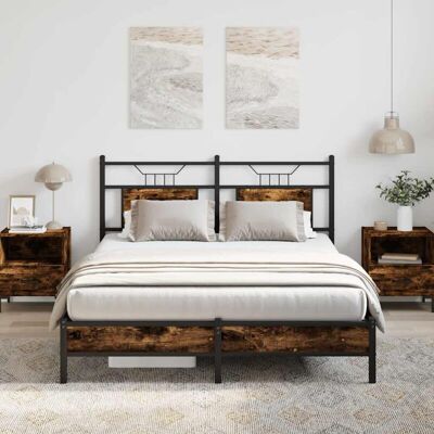 Estructura De Cama Sin Colchón Madera Roble Ahumado 140x190 Cm Vidaxl Estructura De Cama Sin Colchón Madera Roble Ahumado 140x190 Cm Vidaxl