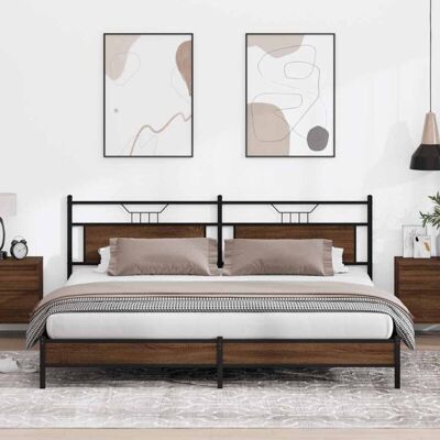 Vidaxl - Estructura De Cama Sin Colchón Metal Roble Marrón 193x203 Cm Vidaxl - Estructura De Cama Sin Colchón Metal Roble Marrón 193x203 Cm