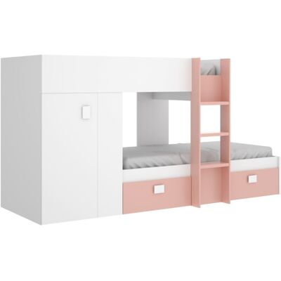 DEKIT - Groe - Blanco - Rosa - Cama tren con armario DEKIT - Groe - Blanco - Rosa - Cama tren con armario