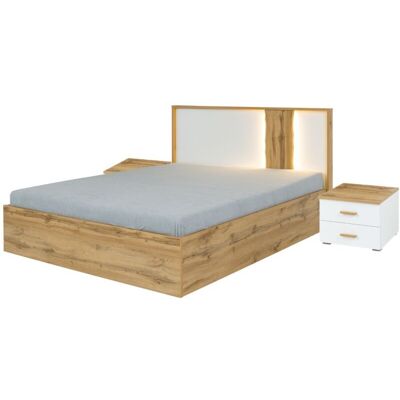 Cama con Almacenamiento Meublorama - 160x200 Moderna en Blanco y Roble Cama con Almacenamiento Meublorama - 160x200 Moderna en Blanco y Roble