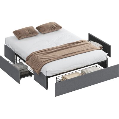 JHY DESIGN Estructura De Cama Doble Con Somier De Láminas Y 3 Cajones, Fabricada En Madera, Poliéster Y Metal, 165 X 193 X 30 Cm, Gris. JHY DESIGN Estructura De Cama Doble Con Somier De Láminas Y 3 Cajones, Fabricada En Madera, Poliéster Y Metal, 165 X 193 X 30 Cm, Gris.