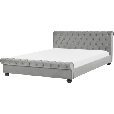 Cama Beliani AVALLON - Tamaño Super King - Terciopelo Gris Cama Beliani AVALLON - Tamaño Super King - Terciopelo Gris