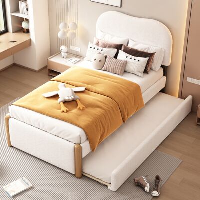 JHY DESIGN Cama Plana De 90 X 200 Cm, Tapizada, Con Una Práctica Cama Extraíble, Diseño Minimalista, Blanca. JHY DESIGN Cama Plana De 90 X 200 Cm, Tapizada, Con Una Práctica Cama Extraíble, Diseño Minimalista, Blanca.