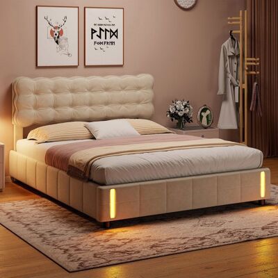 OEM Estructura De Cama 140x200 Cm Terciopelo Beige – Cofre Hidráulico, Led Integrada, Somier De Lamas Incluido OEM Estructura De Cama 140x200 Cm Terciopelo Beige – Cofre Hidráulico, Led Integrada, Somier De Lamas Incluido