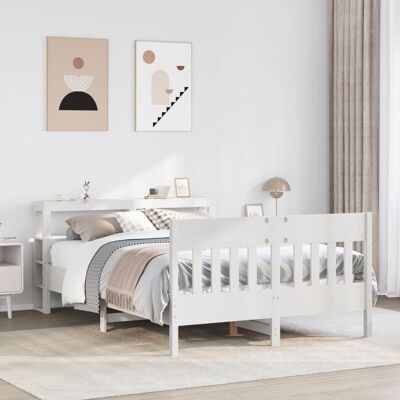 Estructura de cama sin colchón madera de pino blanco 135x190 cm Vidaxl - Cama Estructura de cama sin colchón madera de pino blanco 135x190 cm Vidaxl - Cama