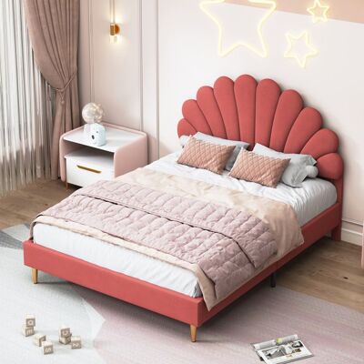 OEM Estructura De Cama 140x200 Cm Terciopelo Rojo - Cabecera Pétalos, Somier De Lamas Incluido OEM Estructura De Cama 140x200 Cm Terciopelo Rojo - Cabecera Pétalos, Somier De Lamas Incluido