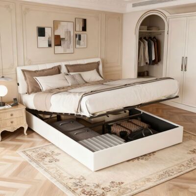 OEM Cama 140x190 - Pocketpop - Terciopelo Teddy Blanco Lechoso - Cabecera Ajustable - Estructura De Cama Con Somier De Lamas - 2 Plazas OEM Cama 140x190 - Pocketpop - Terciopelo Teddy Blanco Lechoso - Cabecera Ajustable - Estructura De Cama Con Somier De Lamas - 2 Plazas