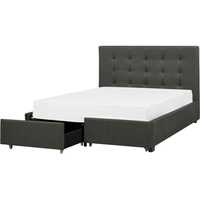 Cama doble de tela gris oscuro con almacenamiento - ROCHELLE Cama doble de tela gris oscuro con almacenamiento - ROCHELLE