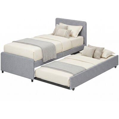 JHY DESIGN Cama Nido De 90 X 190 Cm, Estructura De Cama Individual/doble Con Somier De Láminas De Madera, Cabecero Y Piecero Acolchados, Gris Claro. JHY DESIGN Cama Nido De 90 X 190 Cm, Estructura De Cama Individual/doble Con Somier De Láminas De Madera, Cabecero Y Piecero Acolchados, Gris Claro.