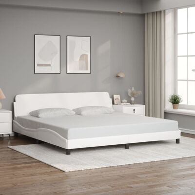 Estructura de cama blanca de cuero sintético 200x200cm - Cama Estructura de cama blanca de cuero sintético 200x200cm - Cama