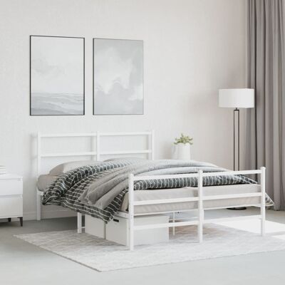 Estructura de cama de metal blanca vidaXL 135x190 cm Doble - Estructura de cama Estructura de cama de metal blanca vidaXL 135x190 cm Doble - Estructura de cama