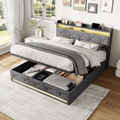 OEM Cama Doble - 140 X 200 Cm - Cofre Hidráulico - Cabecera Led Rgb + Carga Inalámbrica - Somier De Lamas OEM Cama Doble - 140 X 200 Cm - Cofre Hidráulico - Cabecera Led Rgb + Carga Inalámbrica - Somier De Lamas