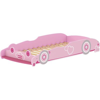 JHY DESIGN Cama Infantil De 70x140 Cm Con Barandilla De Seguridad Y Somier De Láminas, Cabecero Con Forma De Coche, Color Rosa. JHY DESIGN Cama Infantil De 70x140 Cm Con Barandilla De Seguridad Y Somier De Láminas, Cabecero Con Forma De Coche, Color Rosa.