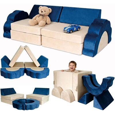 Relaxdays Sofá Infantil Modular De Juegos, 10 Pzas., Bloques Suaves De Espuma, Terciopelo, Azul, 47 X 150 X 65 Cm Relaxdays Sofá Infantil Modular De Juegos, 10 Pzas., Bloques Suaves De Espuma, Terciopelo, Azul, 47 X 150 X 65 Cm