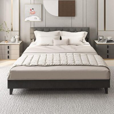 Costway Estructura De Cama Tapizada, 200 X 180 Cm, Marco De Cama Con Cabecero Acolchado, Somier De Láminas De Madera Carga 450kg Costway Estructura De Cama Tapizada, 200 X 180 Cm, Marco De Cama Con Cabecero Acolchado, Somier De Láminas De Madera Carga 450kg