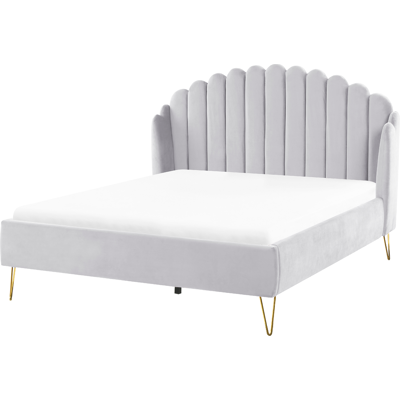 Cama Beliani Modelo AMBILLOU - Terciopelo Gris Claro Cama Doble Cama Beliani Modelo AMBILLOU - Terciopelo Gris Claro Cama Doble