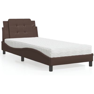 Cama marrón con colchón de cuero sintético vidaXL - Cama Cama marrón con colchón de cuero sintético vidaXL - Cama
