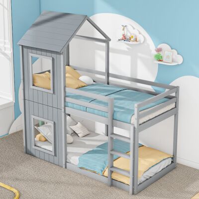 OEM Litera, Cama Cabaña Infantil De 90x200 Cm Con Escalera Y Dosel, Estructura De Pino, Gris OEM Litera, Cama Cabaña Infantil De 90x200 Cm Con Escalera Y Dosel, Estructura De Pino, Gris