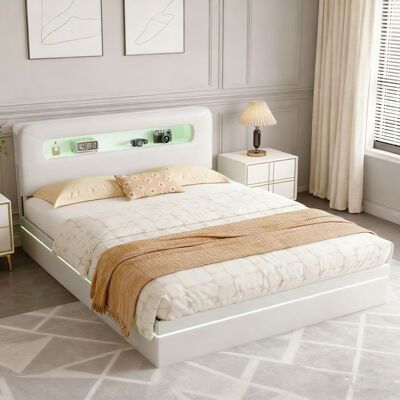 OEM Cama Lit 140x200 De Terciopelo Beige Con Led, Somier De Lamas Y Cabecero OEM Cama Lit 140x200 De Terciopelo Beige Con Led, Somier De Lamas Y Cabecero