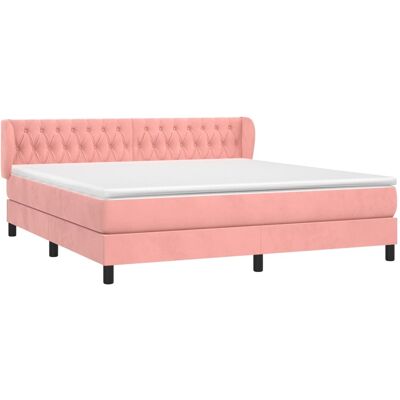 Cama rosa de terciopelo con colchón de muelles ensacados - Cama Cama rosa de terciopelo con colchón de muelles ensacados - Cama