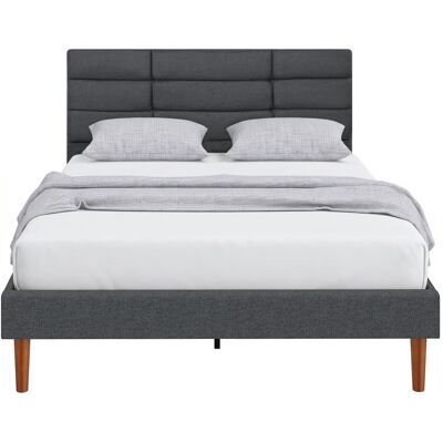Homcom Cama Tapizada 140x200 Cm Con Cabecero Acolchado De Rejilla Y Almacenaje Inferior, Marco De Cama Doble Con Láminas De Madera, Gris Homcom Cama Tapizada 140x200 Cm Con Cabecero Acolchado De Rejilla Y Almacenaje Inferior, Marco De Cama Doble Con Láminas De Madera, Gris
