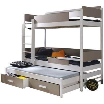 MIRJAN24 Litera Henderson 114, Blanco + Trufa, De Dos Pisos, Litera Con Cama Nido, 90x190, 90x200, Madera, Somieres, 98x208x183cm MIRJAN24 Litera Henderson 114, Blanco + Trufa, De Dos Pisos, Litera Con Cama Nido, 90x190, 90x200, Madera, Somieres, 98x208x183cm