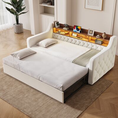 JHY DESIGN Sofá Cama De 90 X 190 Cm Con Cama Extraíble, Sofá Cama De Terciopelo Con Reposabrazos, Cabecero De Madera Con Espacio De Almacenamiento, Iluminación Led, Puertos Usb Y Tipo-c, Base De Cama De Láminas. JHY DESIGN Sofá Cama De 90 X 190 Cm Con Cama Extraíble, Sofá Cama De Terciopelo Con Reposabrazos, Cabecero De Madera Con Espacio De Almacenamiento, Iluminación Led, Puertos Usb Y Tipo-c, Base De Cama De Láminas.