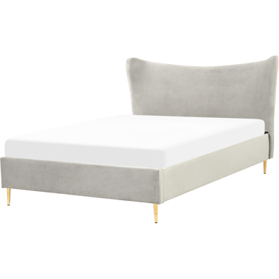 Cama de terciopelo gris claro EU Doble - BELIANI - Estilo glam moderno Cama de terciopelo gris claro EU Doble - BELIANI - Estilo glam moderno