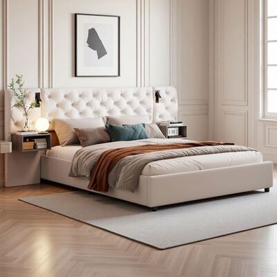 OEM Cama Lit 160x200 De Terciopelo Beige Con Somier, Led, Puertos Usb/type-c, Almacenamiento Hidráulico OEM Cama Lit 160x200 De Terciopelo Beige Con Somier, Led, Puertos Usb/type-c, Almacenamiento Hidráulico