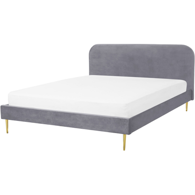 Cama de Terciopelo Gris Beliani - Cama Cama de Terciopelo Gris Beliani - Cama